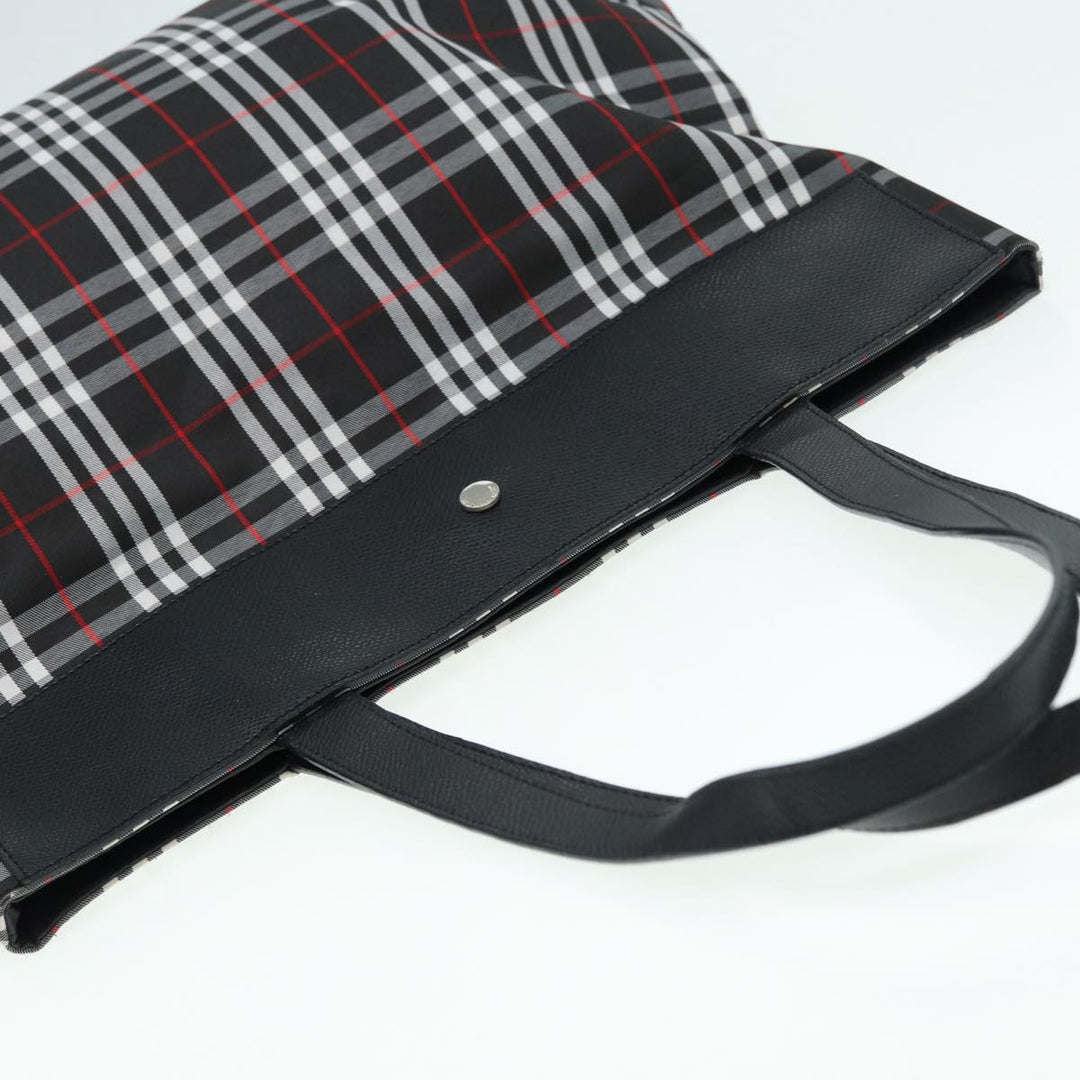 Burberry Nova Check Tote Bag Nylon Black Silver Auth ti1963