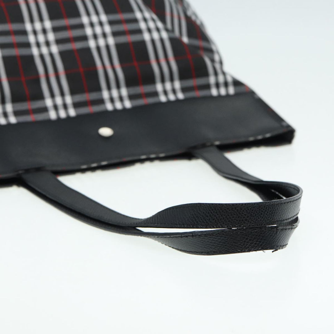 Burberry Nova Check Tote Bag Nylon Black Silver Auth ti1963