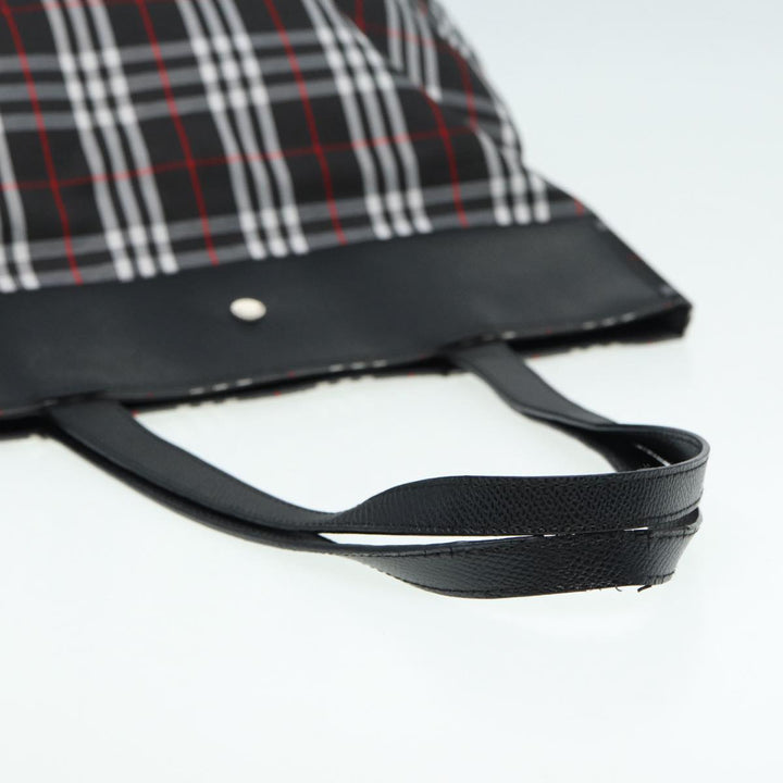 Burberry Nova Check Tote Bag Nylon Black Silver Auth ti1963