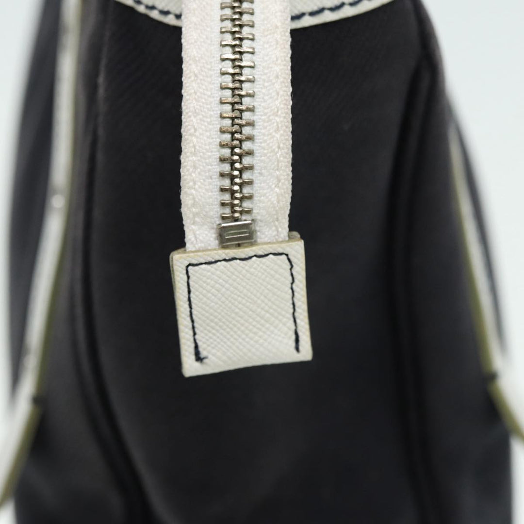 Burberry Blue Label Hand Bag Canvas Leather Black White Auth ti1969