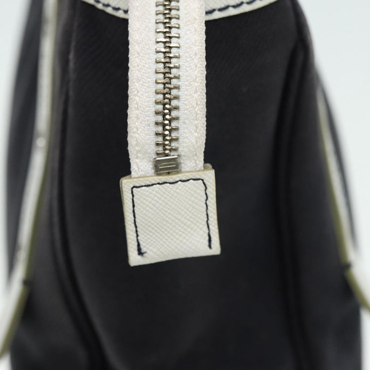 Burberry Blue Label Hand Bag Canvas Leather Black White Auth ti1969