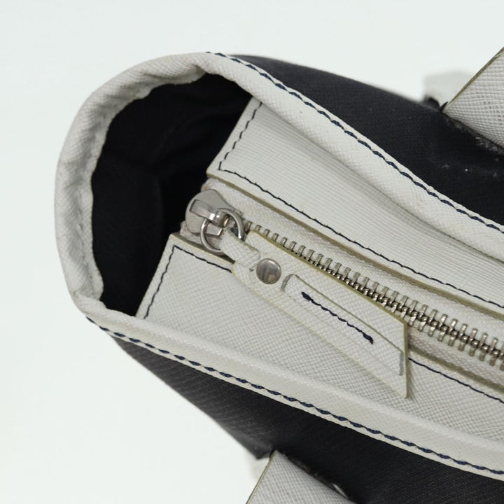 Burberry Blue Label Hand Bag Canvas Leather Black White Auth ti1969
