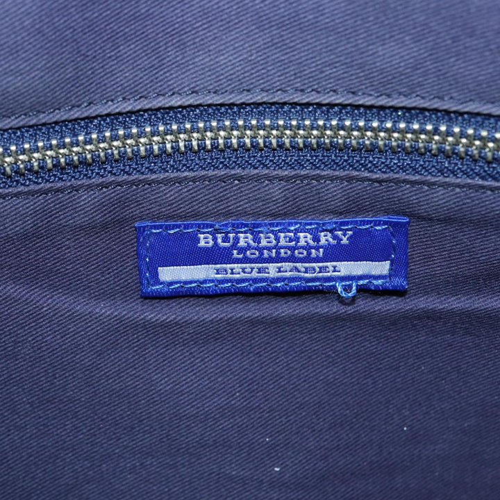 Burberry Blue Label Hand Bag Canvas Leather Black White Auth ti1969