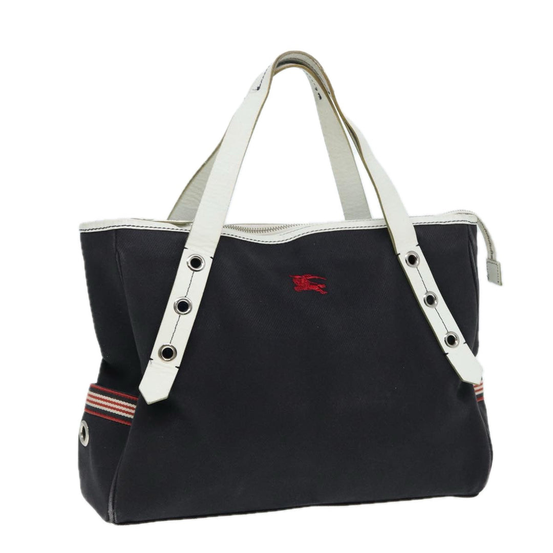 Burberry Blue Label Hand Bag Canvas Leather Black White Auth ti1969