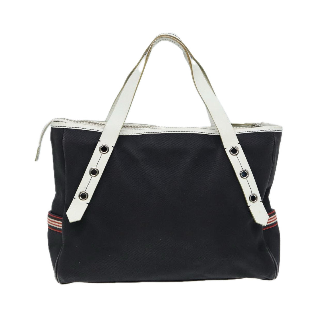 Burberry Blue Label Hand Bag Canvas Leather Black White Auth ti1969