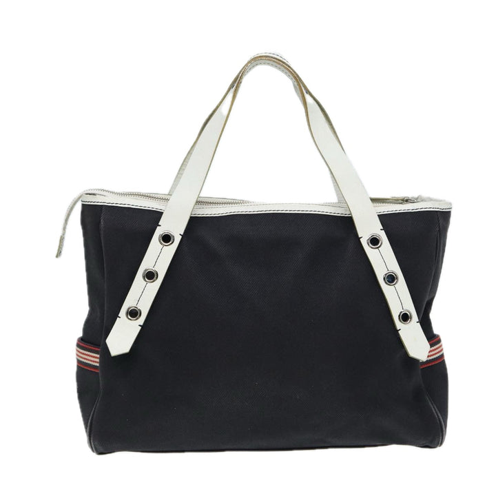 Burberry Blue Label Hand Bag Canvas Leather Black White Auth ti1969