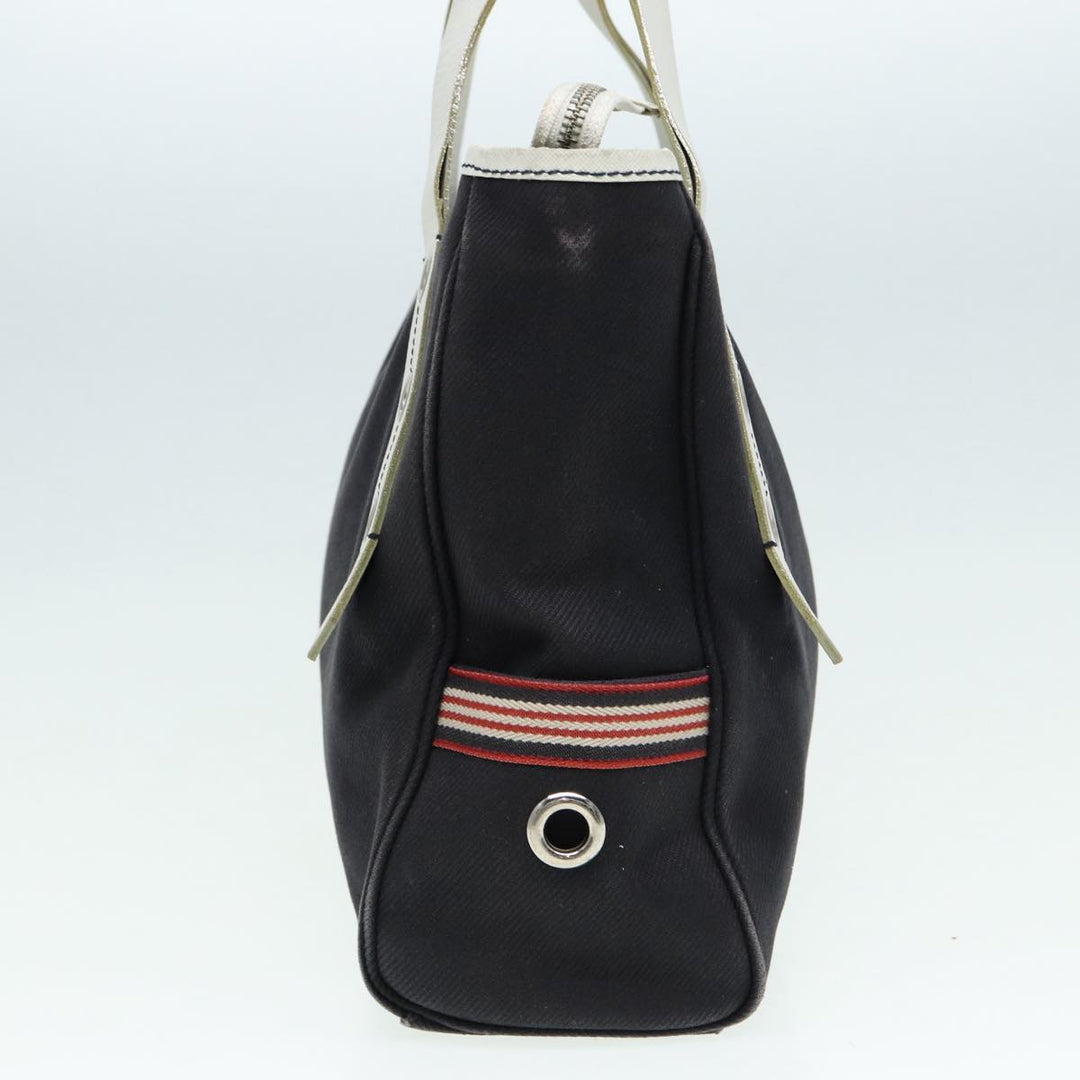 Burberry Blue Label Hand Bag Canvas Leather Black White Auth ti1969
