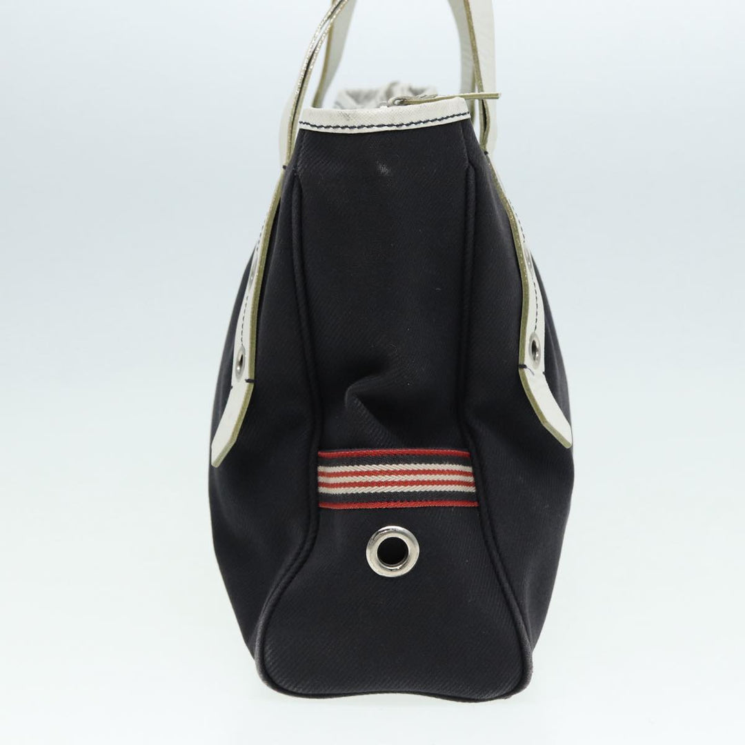 Burberry Blue Label Hand Bag Canvas Leather Black White Auth ti1969