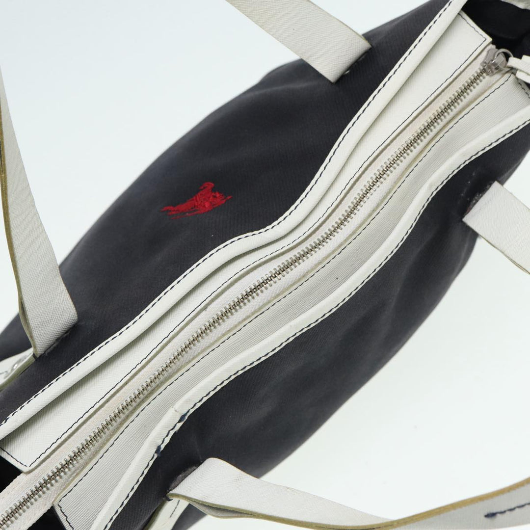 Burberry Blue Label Hand Bag Canvas Leather Black White Auth ti1969