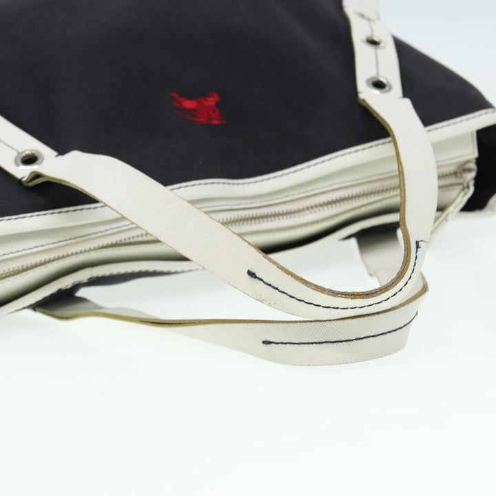 Burberry Blue Label Hand Bag Canvas Leather Black White Auth ti1969