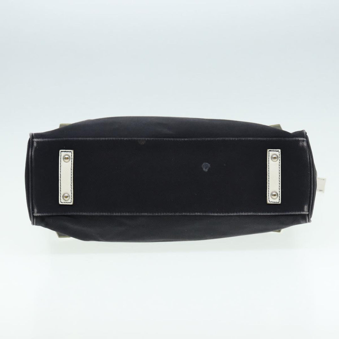 Burberry Blue Label Hand Bag Canvas Leather Black White Auth ti1969