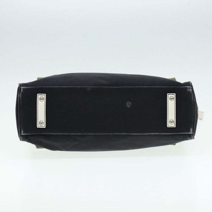 Burberry Blue Label Hand Bag Canvas Leather Black White Auth ti1969