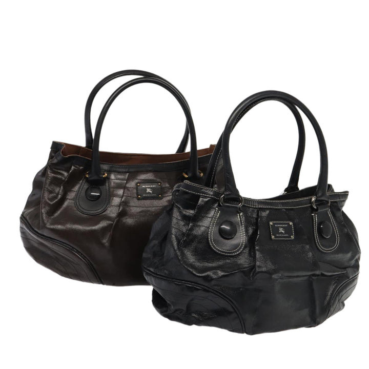 Burberry Blue Label Hand Bag Coated Canvas 2Set Black Brown Auth ti1977