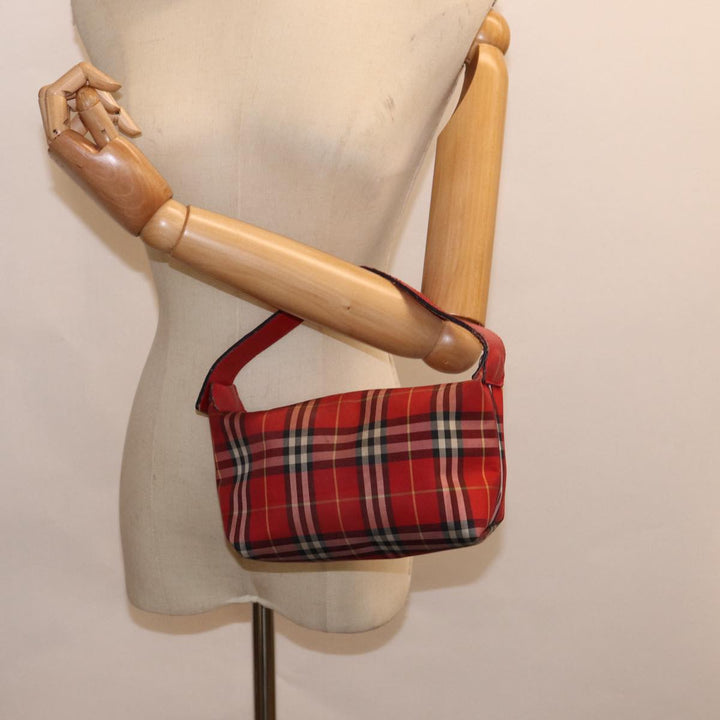 Burberry Nova Check Hand Bag Nylon Red Auth ti1985