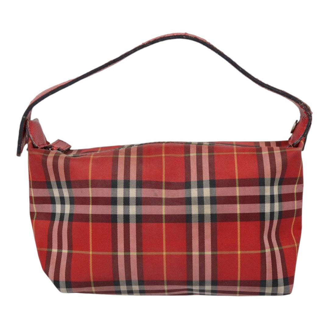 Burberry Nova Check Hand Bag Nylon Red Auth ti1985