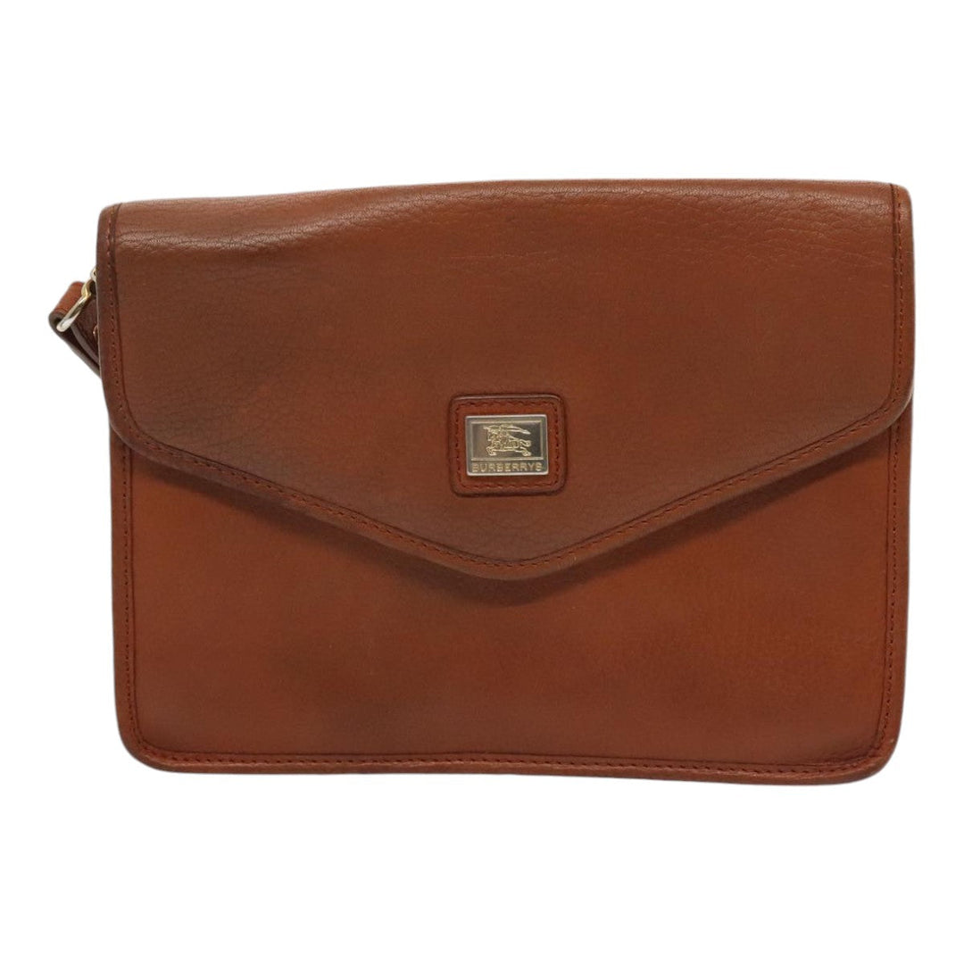 BurberrySs Clutch Bag Leather 2Set Brown Auth ti1987