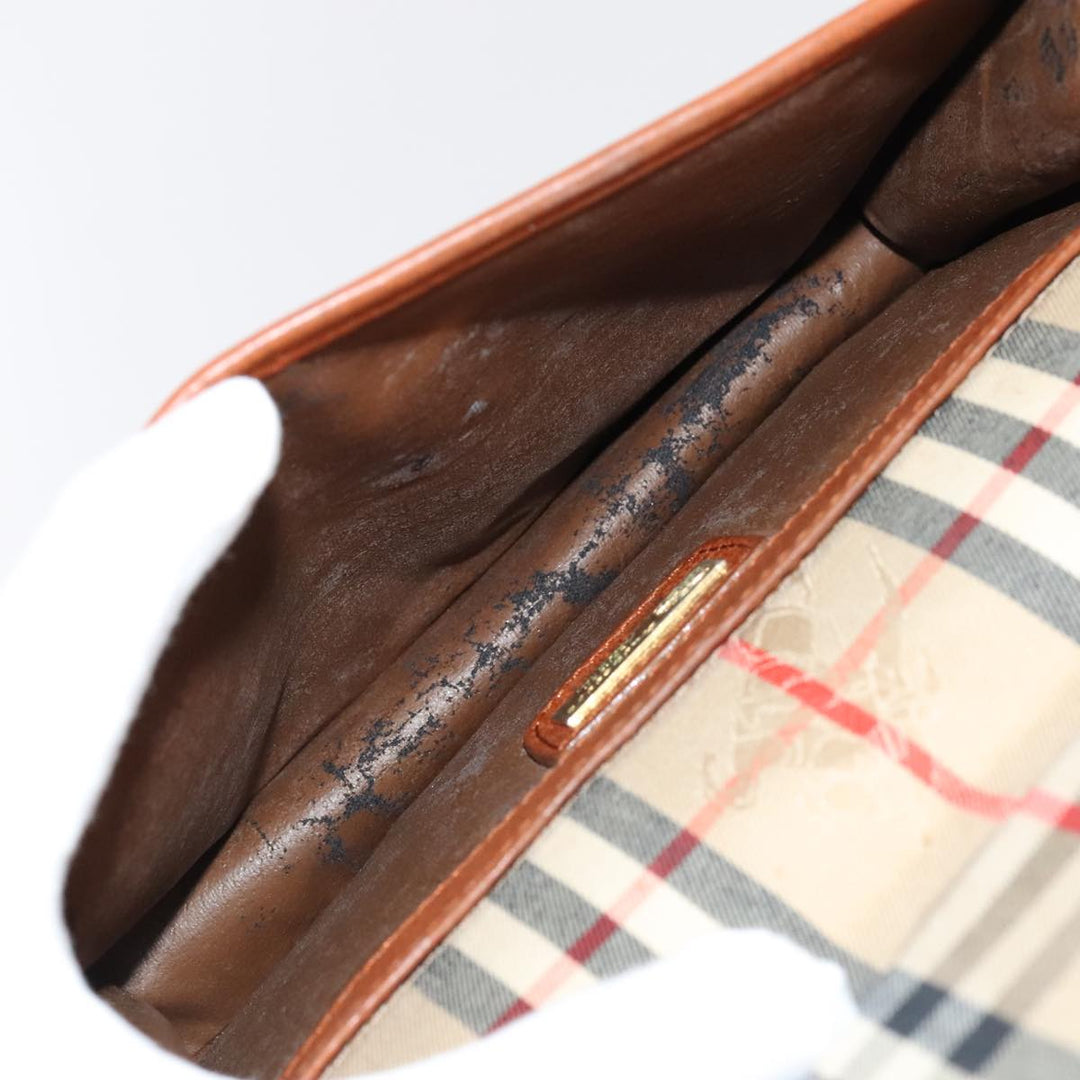 BurberrySs Clutch Bag Leather 2Set Brown Auth ti1987
