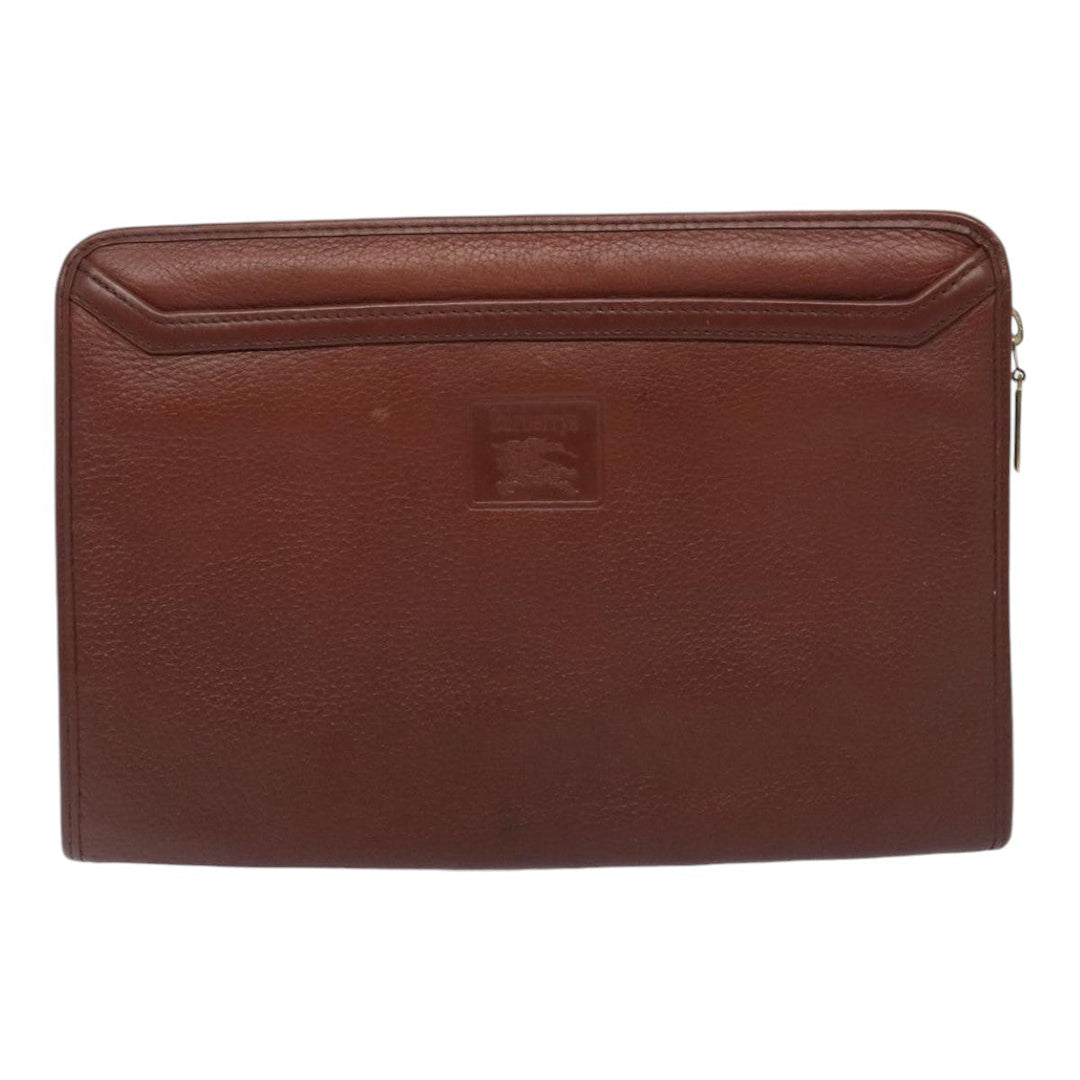 BurberrySs Clutch Bag Leather 2Set Brown Auth ti1987