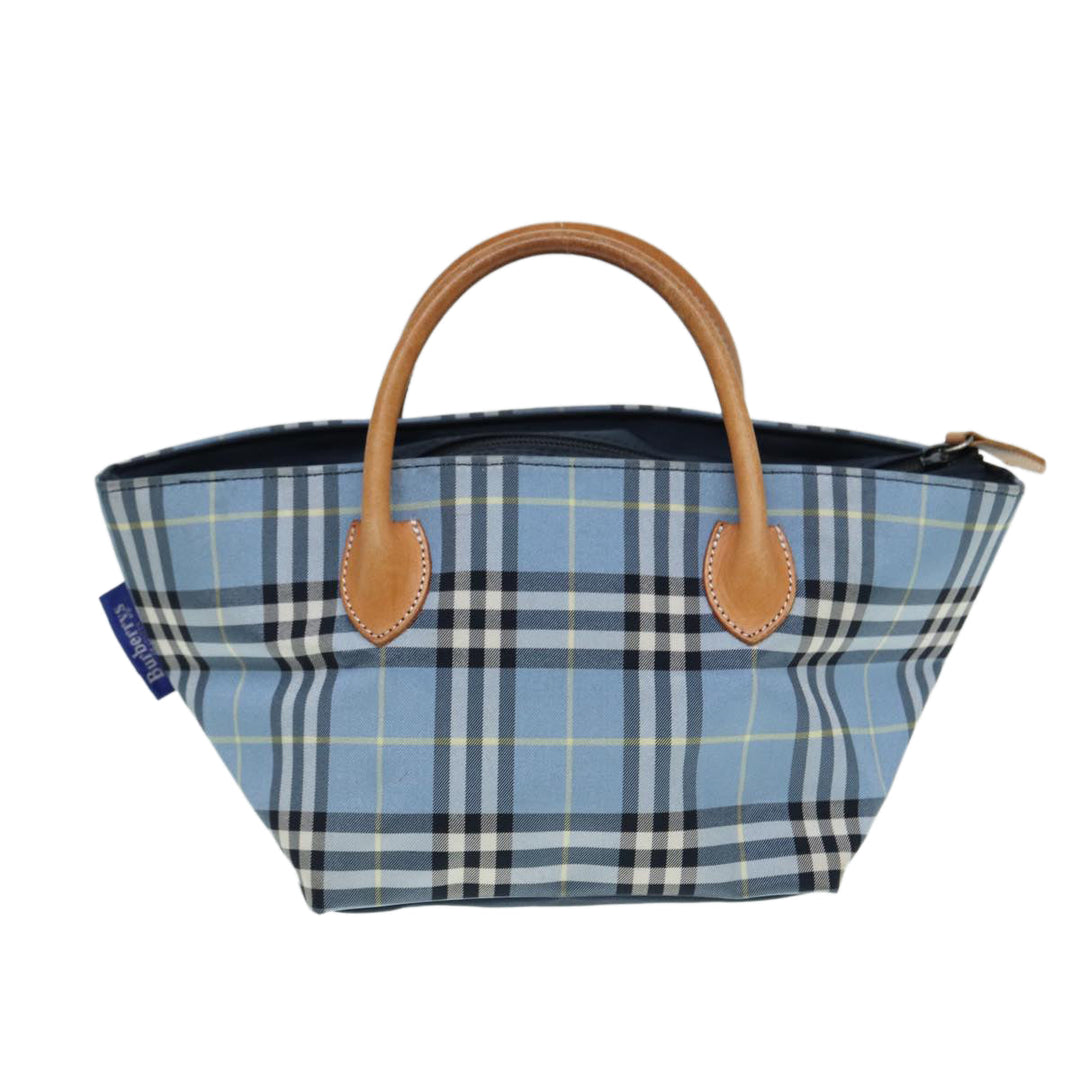 BurberrySs Nova Check Blue Label Hand Bag Nylon Blue Auth ti1991