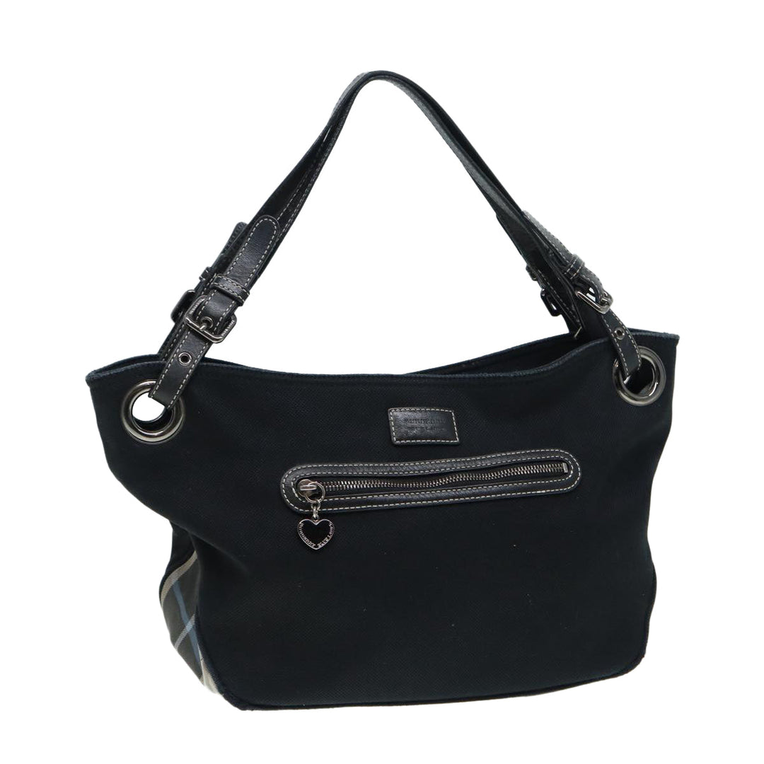 Burberry Blue Label Shoulder Bag Canvas Black Silver Auth ti1992