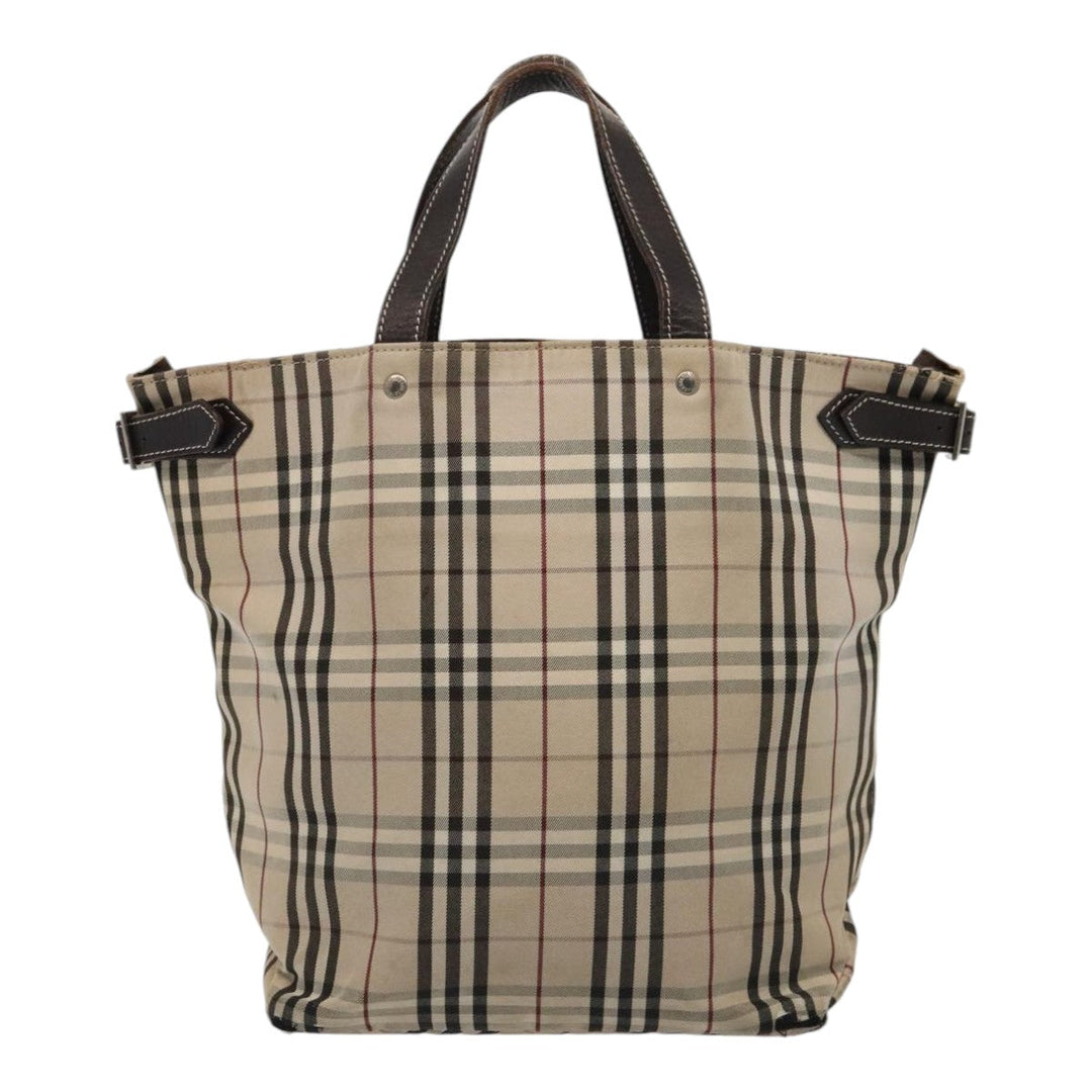 BurberrySs Nova Check Hand Bag Canvas 2Set Beige Black Auth ti1995
