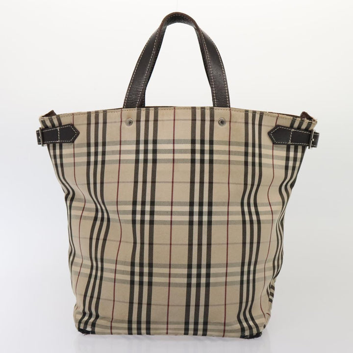 BurberrySs Nova Check Hand Bag Canvas 2Set Beige Black Auth ti1995