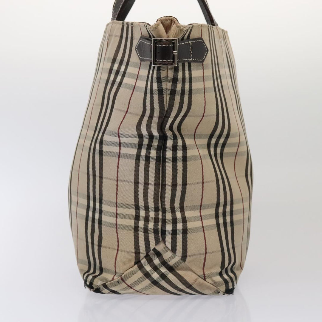 BurberrySs Nova Check Hand Bag Canvas 2Set Beige Black Auth ti1995