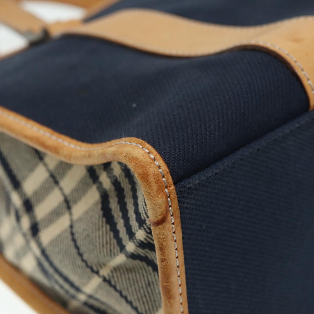 Burberry Nova Check Blue Label Hand Bag Canvas Navy Beige Auth ti2002