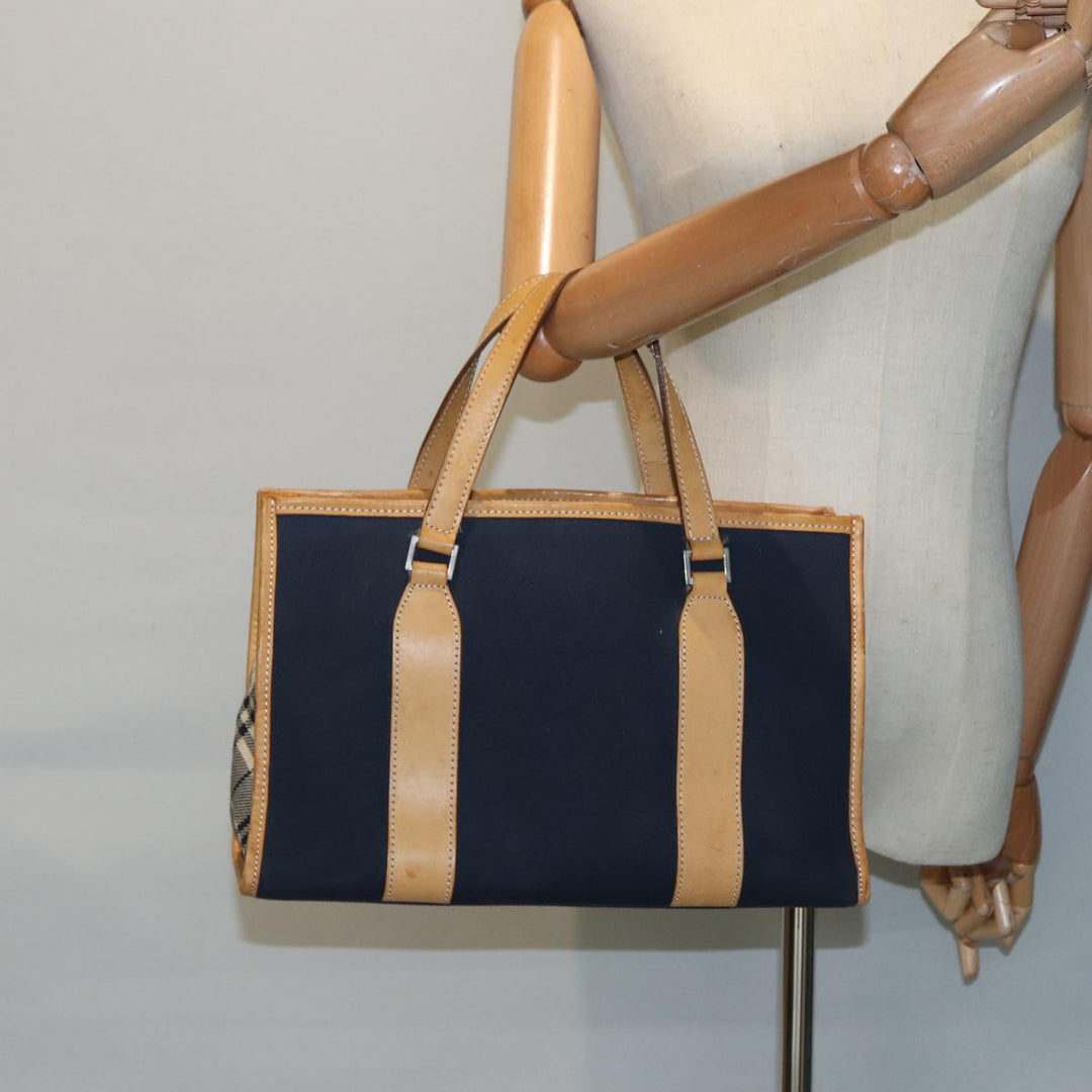 Burberry Nova Check Blue Label Hand Bag Canvas Navy Beige Auth ti2002