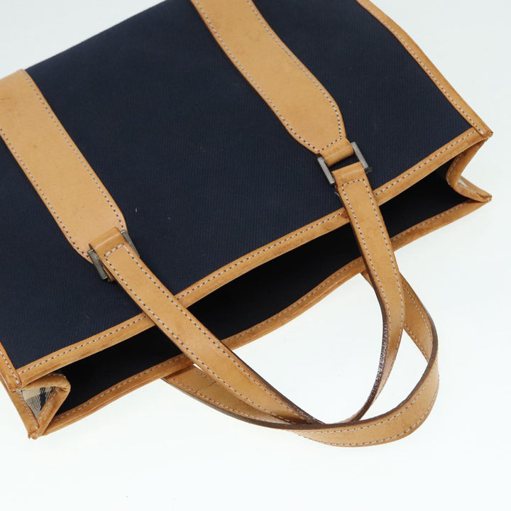 Burberry Nova Check Blue Label Hand Bag Canvas Navy Beige Auth ti2002
