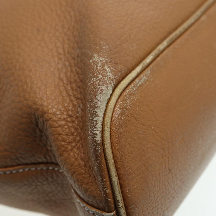 BurberrySs Hand Bag Leather Brown Silver Auth ti2003