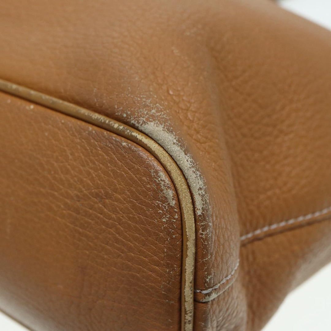 BurberrySs Hand Bag Leather Brown Silver Auth ti2003