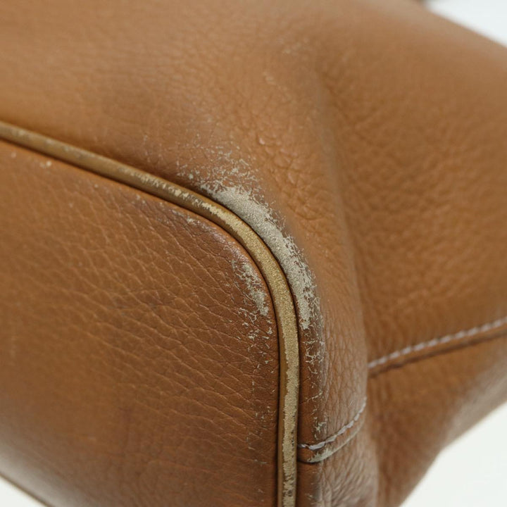 BurberrySs Hand Bag Leather Brown Silver Auth ti2003