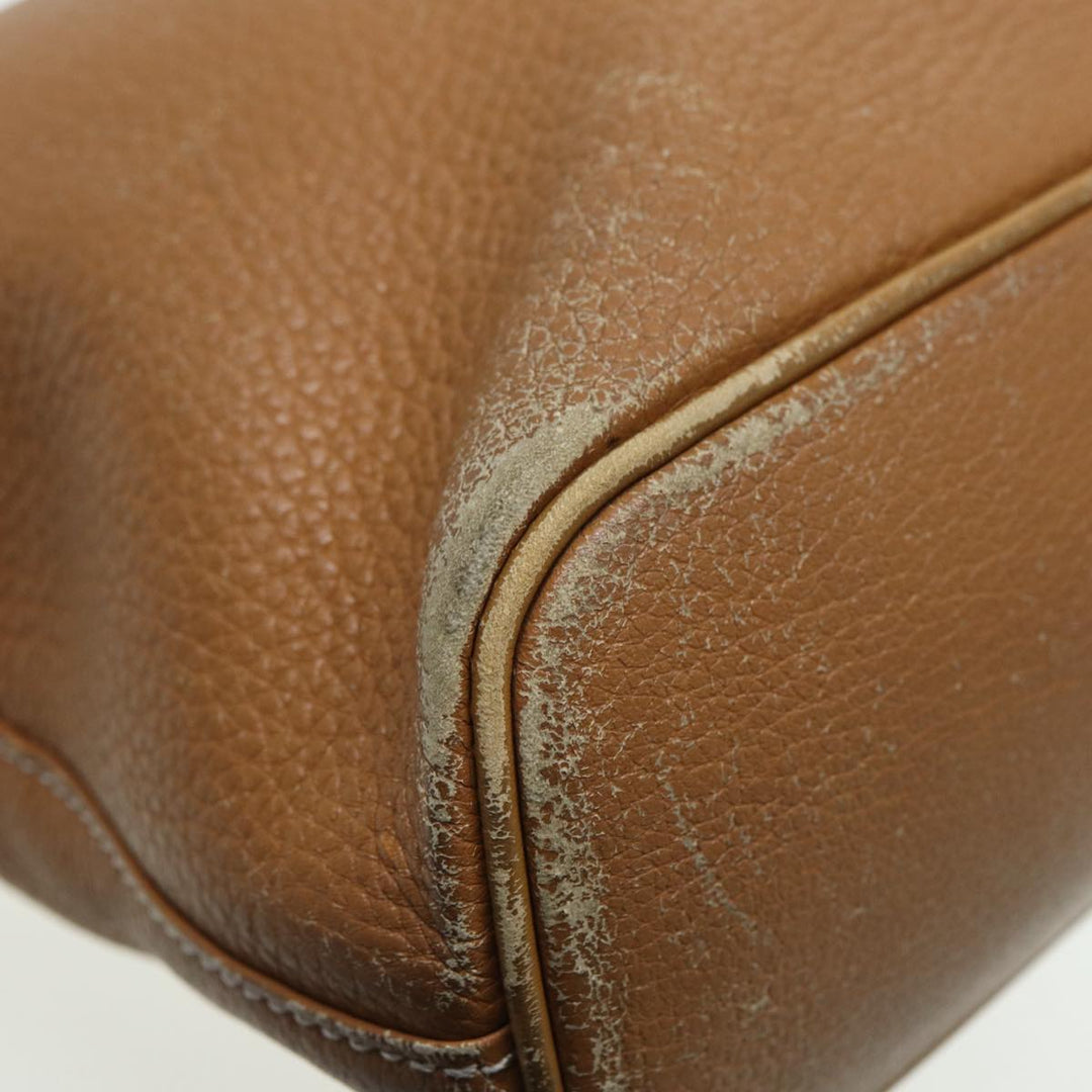 BurberrySs Hand Bag Leather Brown Silver Auth ti2003