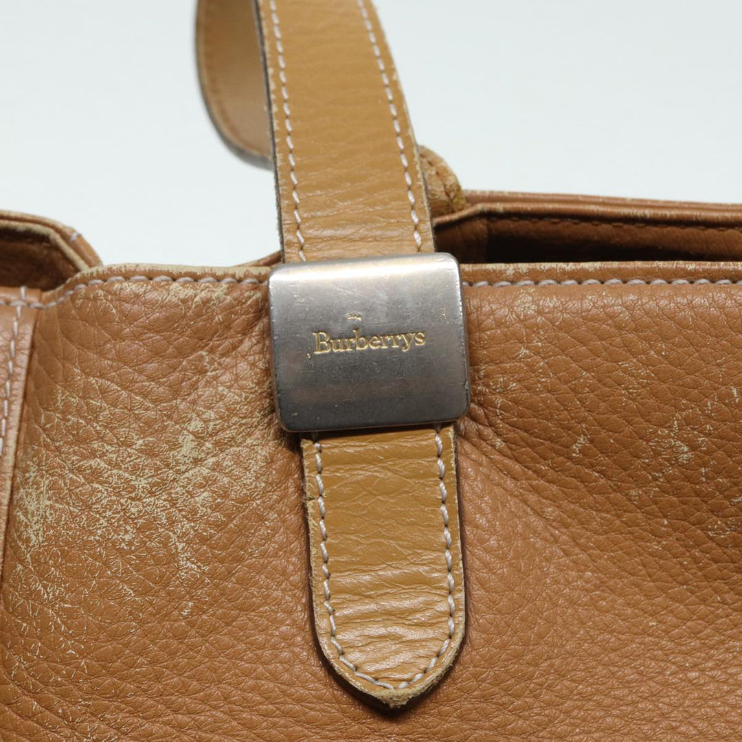 BurberrySs Hand Bag Leather Brown Silver Auth ti2003