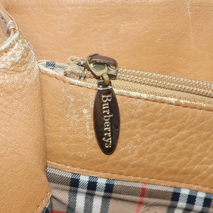 BurberrySs Hand Bag Leather Brown Silver Auth ti2003