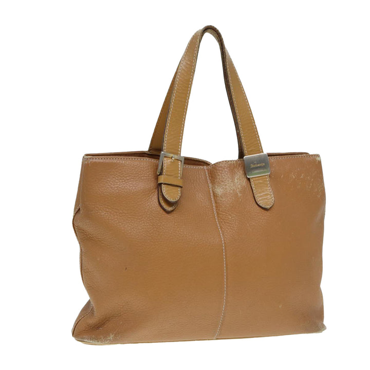 BurberrySs Hand Bag Leather Brown Silver Auth ti2003