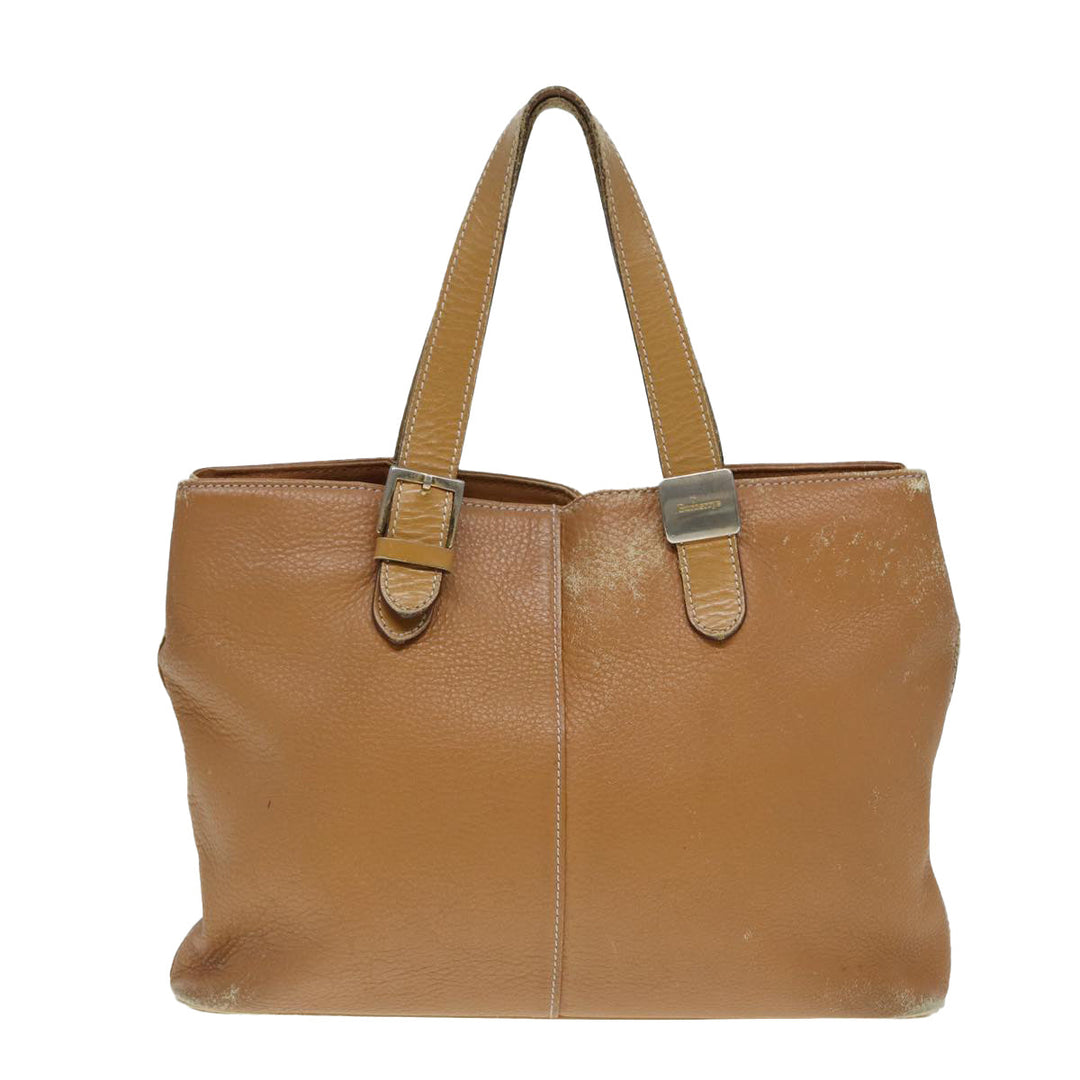 BurberrySs Hand Bag Leather Brown Silver Auth ti2003