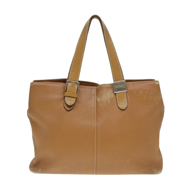 BurberrySs Hand Bag Leather Brown Silver Auth ti2003