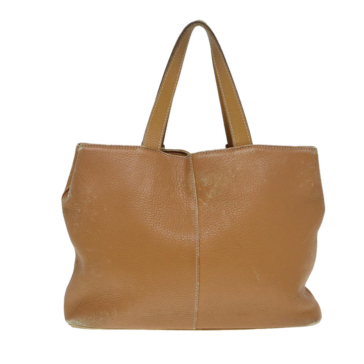 BurberrySs Hand Bag Leather Brown Silver Auth ti2003