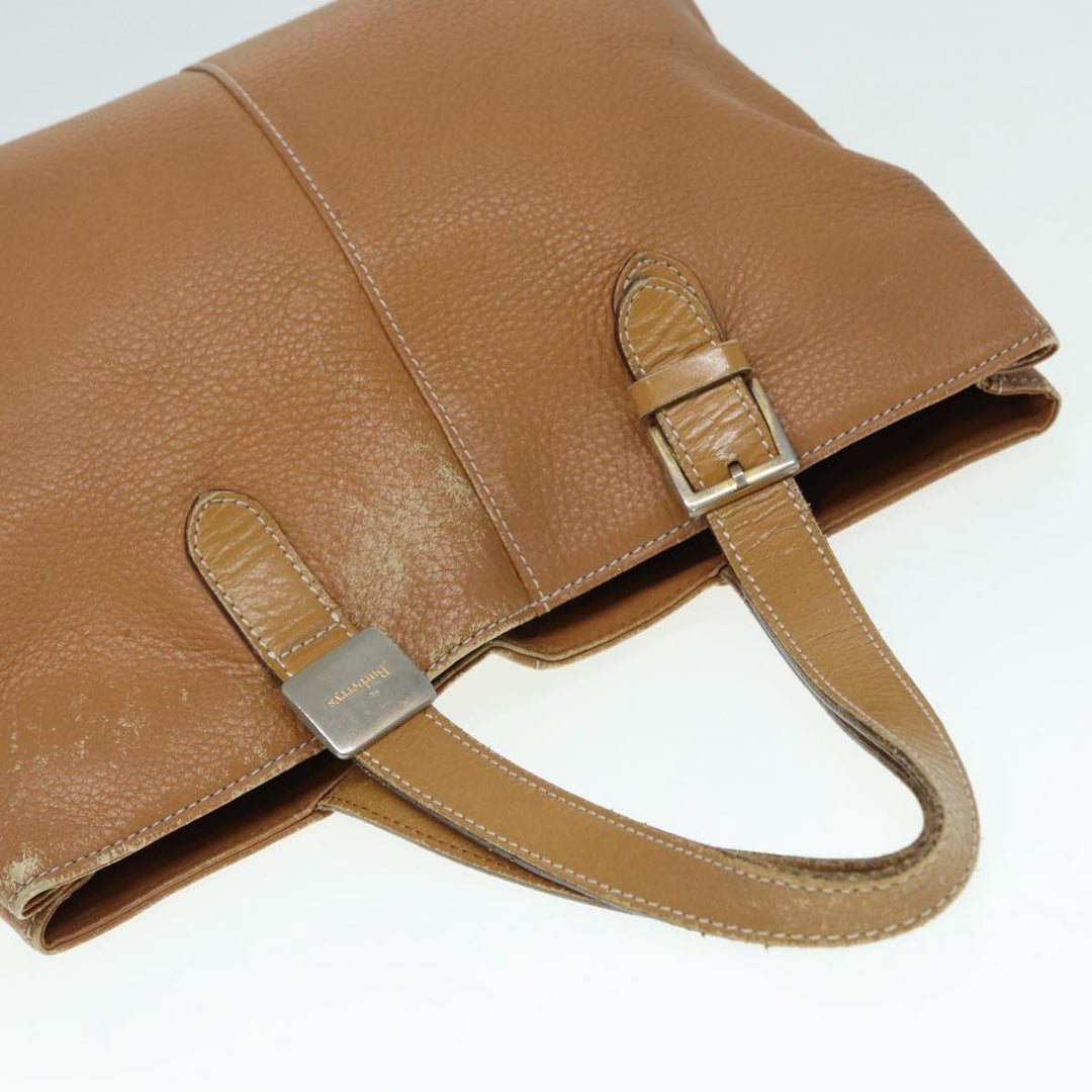 BurberrySs Hand Bag Leather Brown Silver Auth ti2003