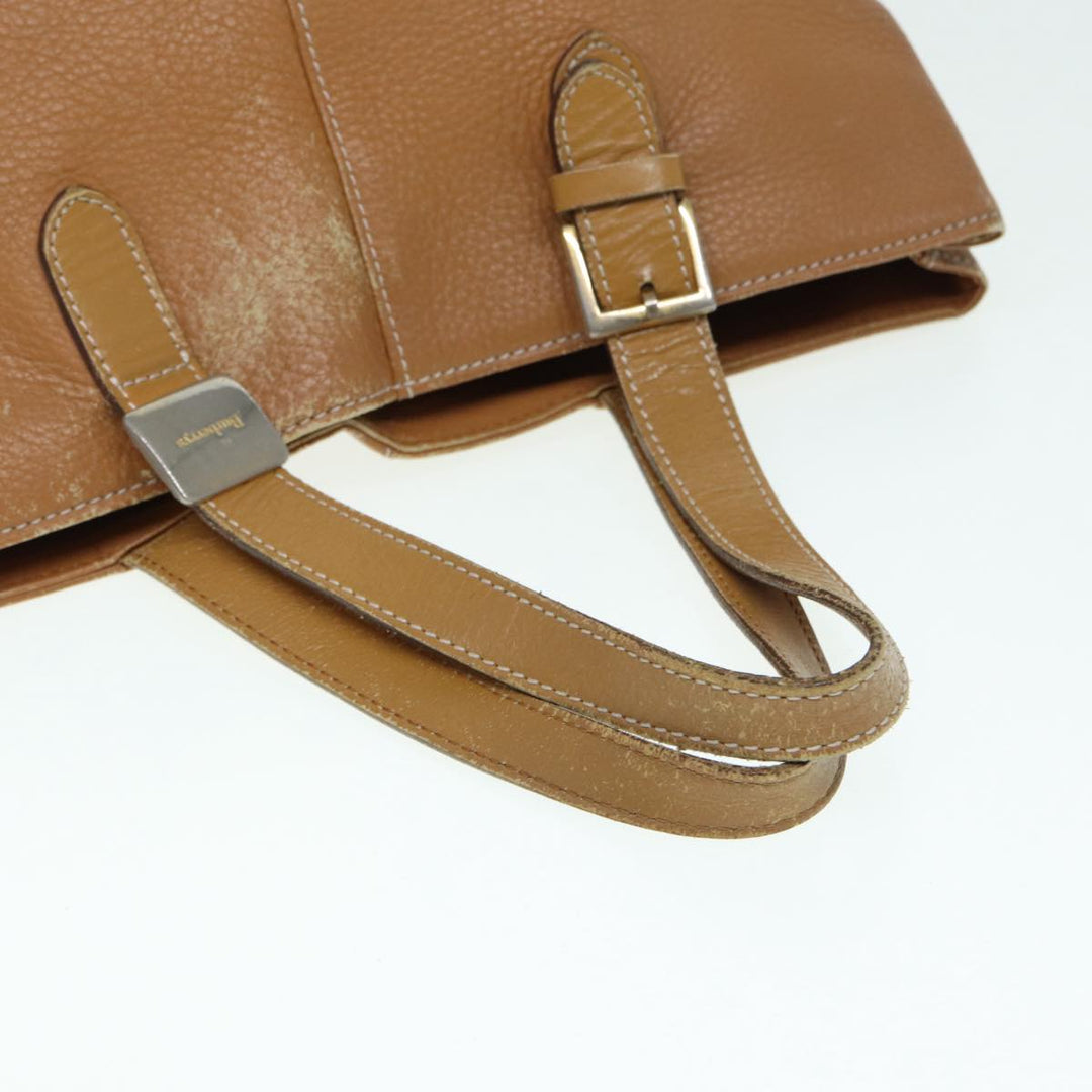 BurberrySs Hand Bag Leather Brown Silver Auth ti2003