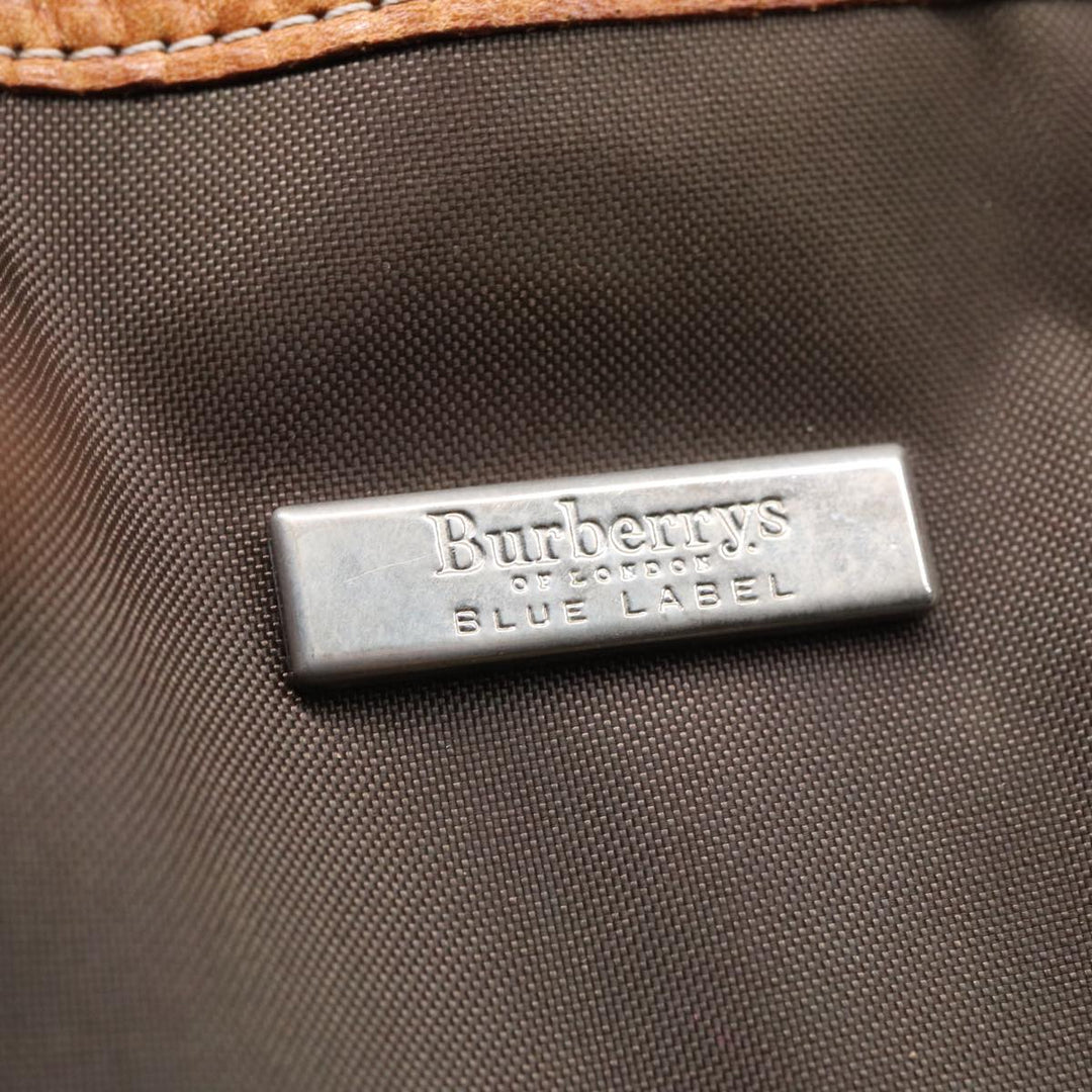 BurberrySs Nova Check Blue Label Tote Bag Nylon Beige Brown Silver Auth ti2015