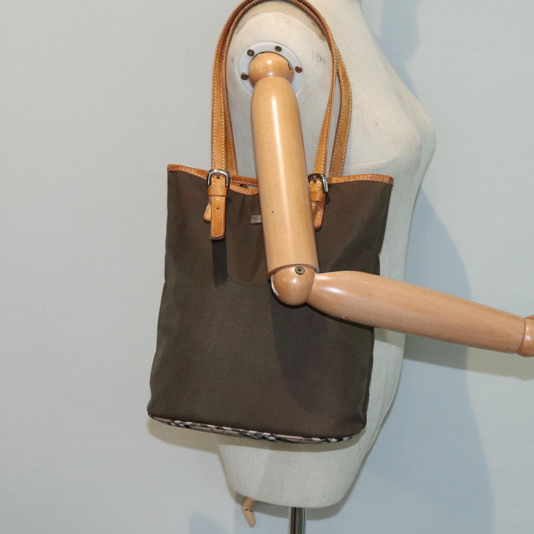 BurberrySs Nova Check Blue Label Tote Bag Nylon Beige Brown Silver Auth ti2015