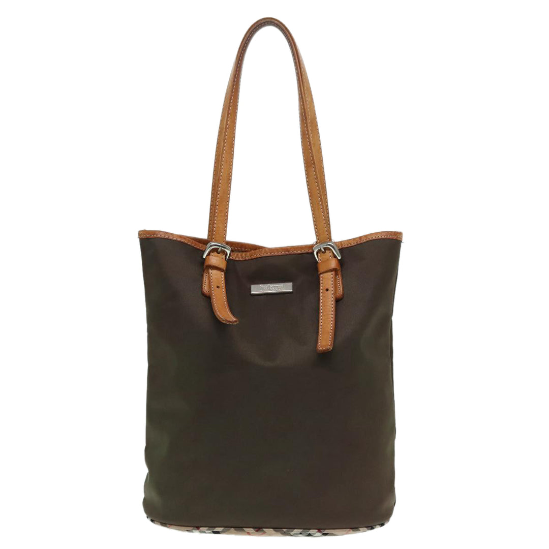 BurberrySs Nova Check Blue Label Tote Bag Nylon Beige Brown Silver Auth ti2015