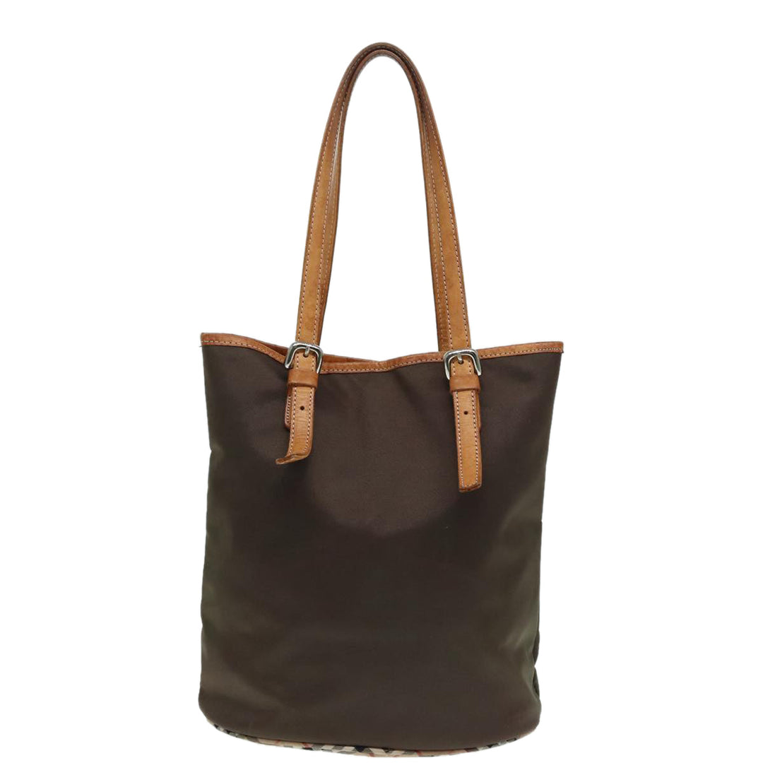 BurberrySs Nova Check Blue Label Tote Bag Nylon Beige Brown Silver Auth ti2015