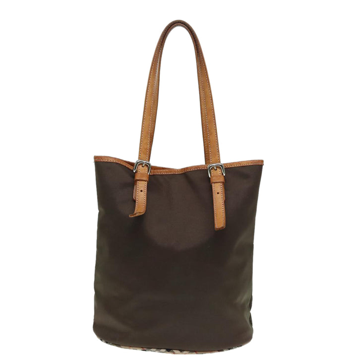 BurberrySs Nova Check Blue Label Tote Bag Nylon Beige Brown Silver Auth ti2015