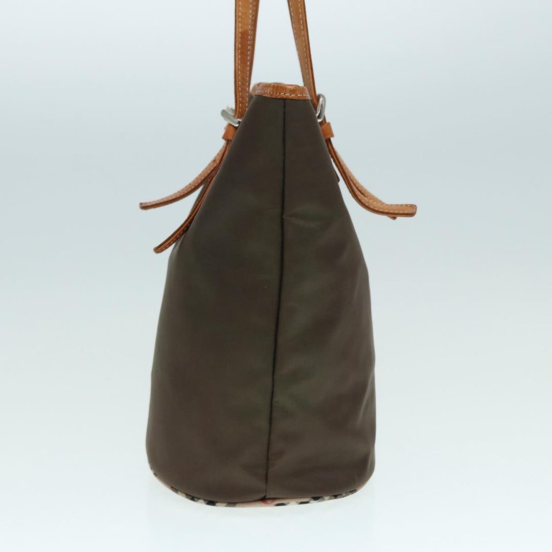 BurberrySs Nova Check Blue Label Tote Bag Nylon Beige Brown Silver Auth ti2015