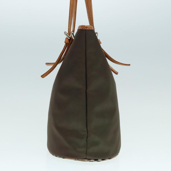 BurberrySs Nova Check Blue Label Tote Bag Nylon Beige Brown Silver Auth ti2015