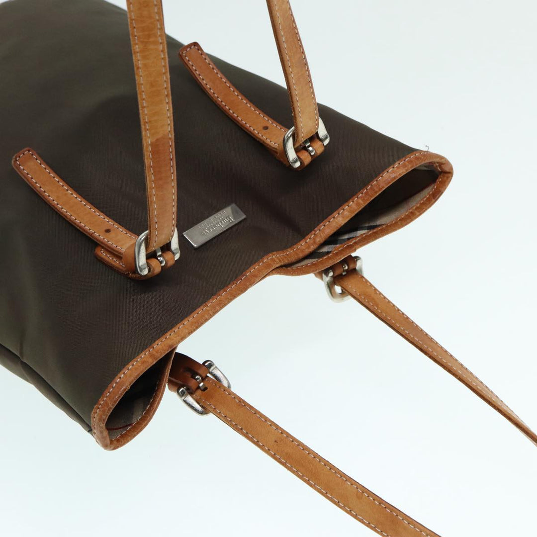 BurberrySs Nova Check Blue Label Tote Bag Nylon Beige Brown Silver Auth ti2015